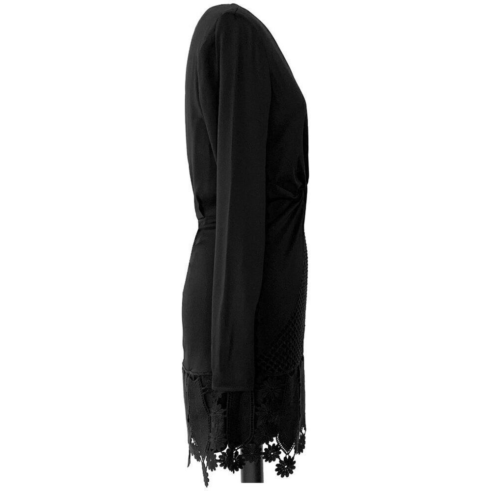 Self-Portrait Black Knotted V-Neck Guipure Lace Mini Dress‎ – Size US 4 - Picture 6 of 8
